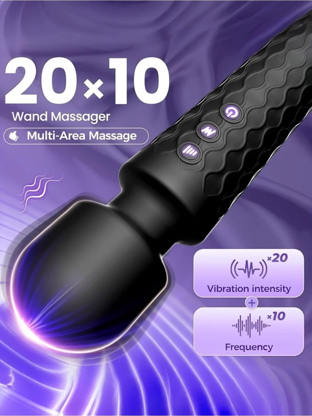 Black Massage Wand: Multi Vibration Modes, App & Waterproof. SEALED/NEW